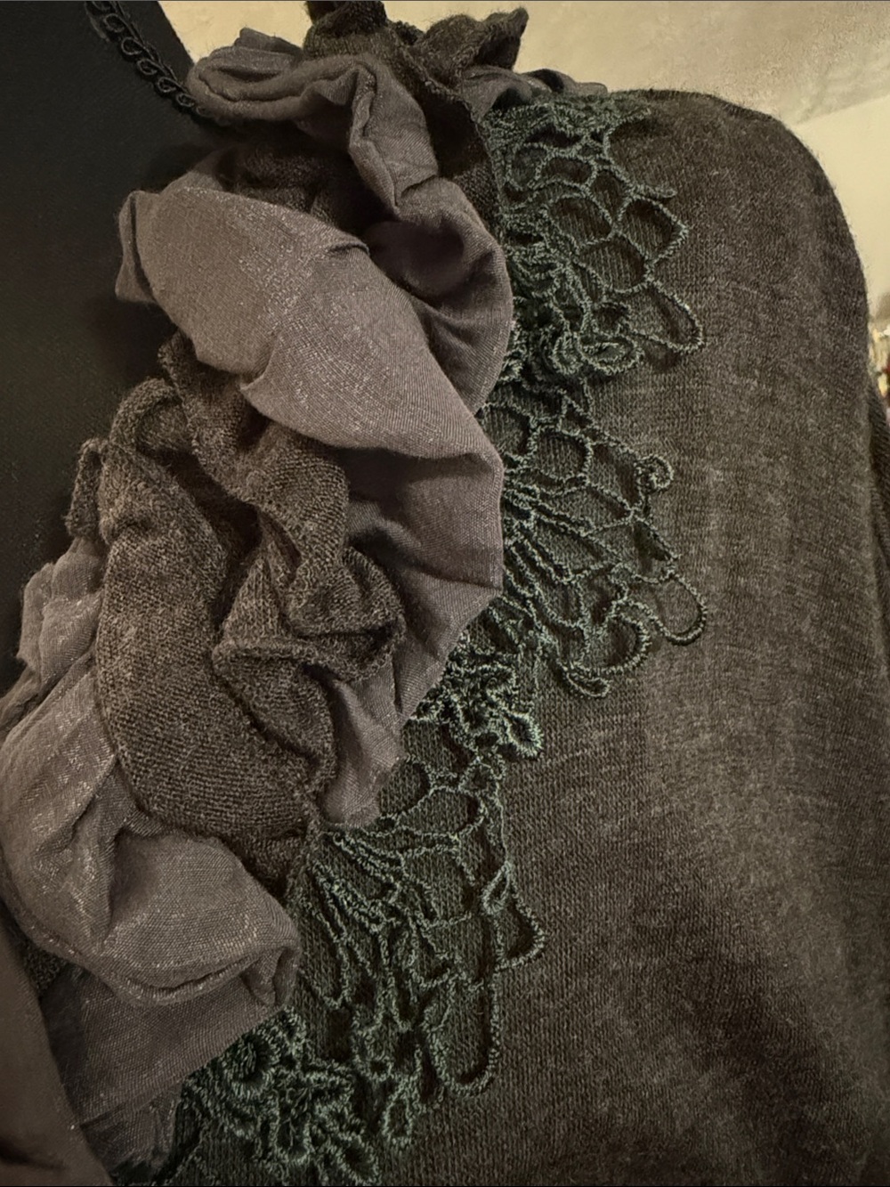 Anthropologie Lulu Via Charcoal Gray Ruffle Trim Midi Dress - Picture 5 of 8